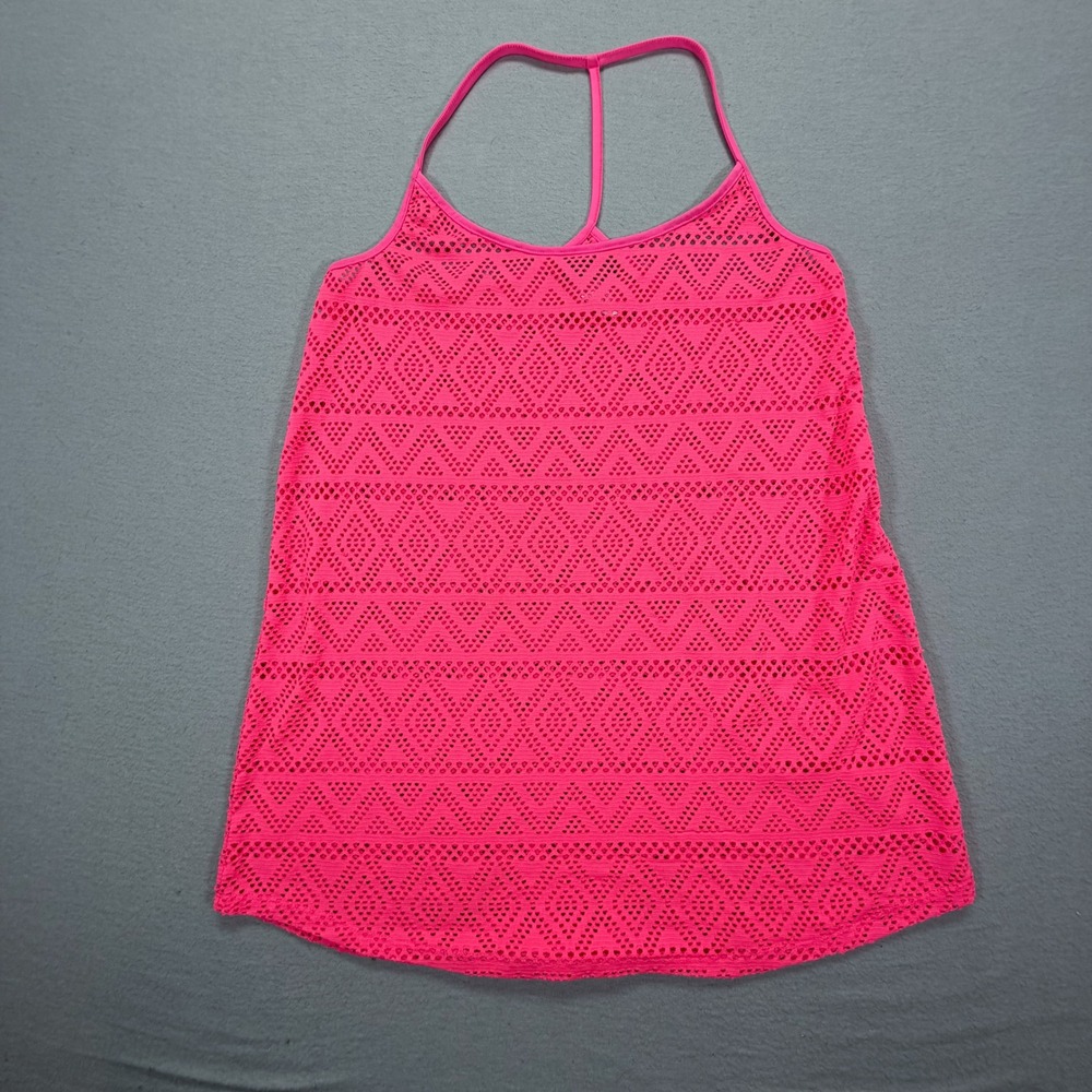 Joe Boxer Swim Cover Up Tank Women L Pink Crochet Knit Racerback T-Back